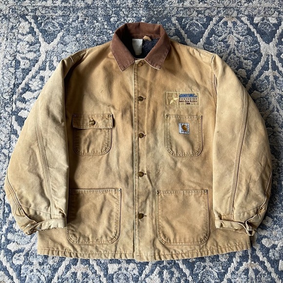Carhartt Other - Vintage Carhartt Chore Canvas Jacket Blanket Lined Size 48‎ Beige Tan USA